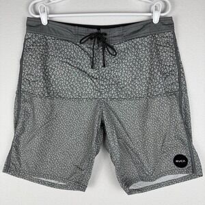 RVCA Arroyo Trunk Board Shorts Mens 34‎ Grey Leopard Beach Surf Swimwear